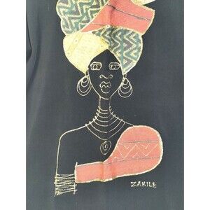 Zakile Afro Boho Black Gold Metallic Size L Popover Top Kimono Sleeve